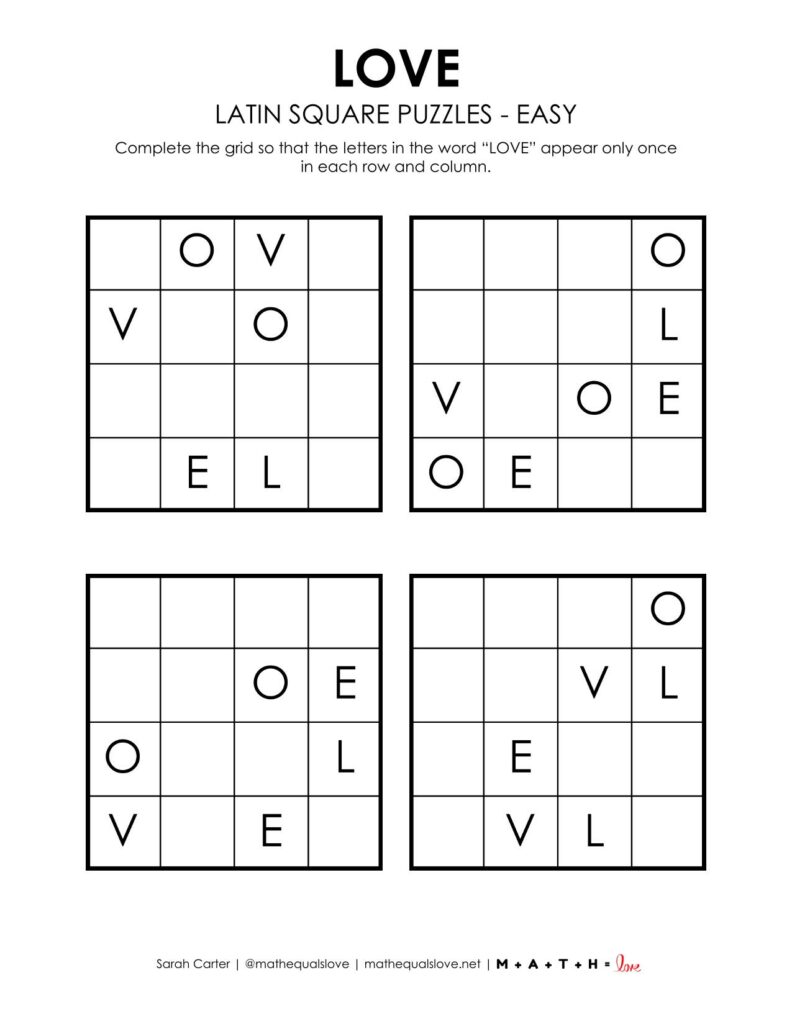 love latin square logic puzzle - level easy.