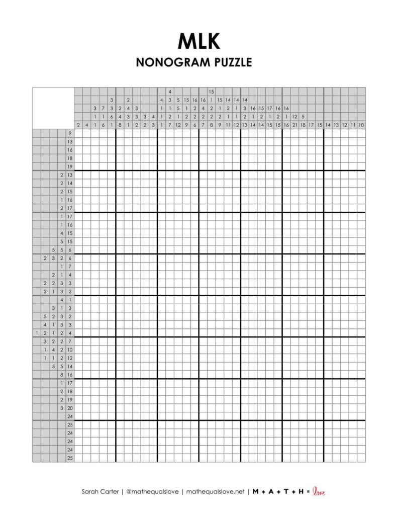 martin luther king jr nonogram logic puzzle. 