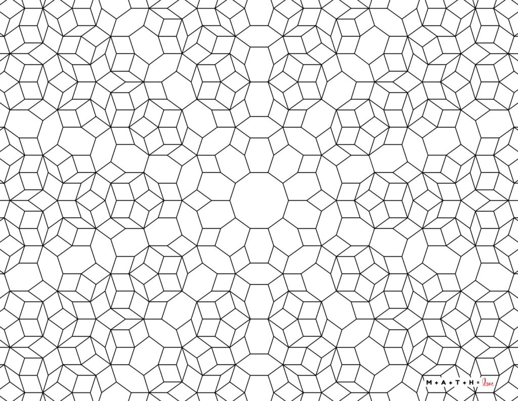 geometric pattern coloring page with mathematical tiling. 