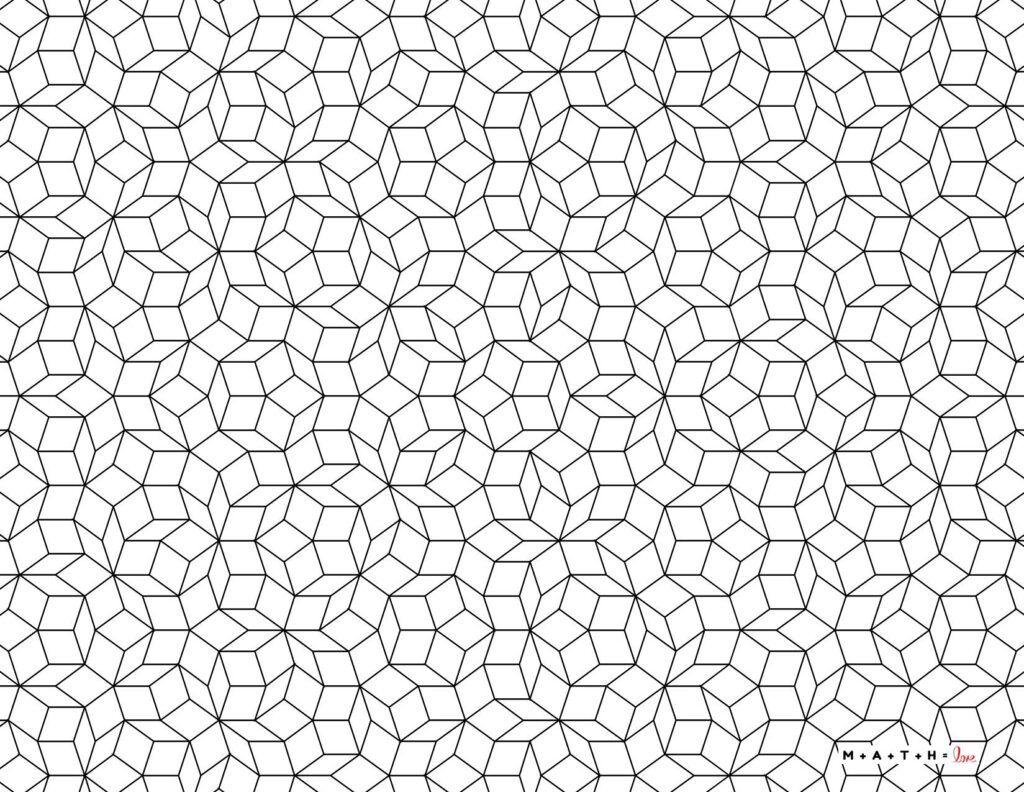 geometric pattern coloring page with mathematical tiling. 
