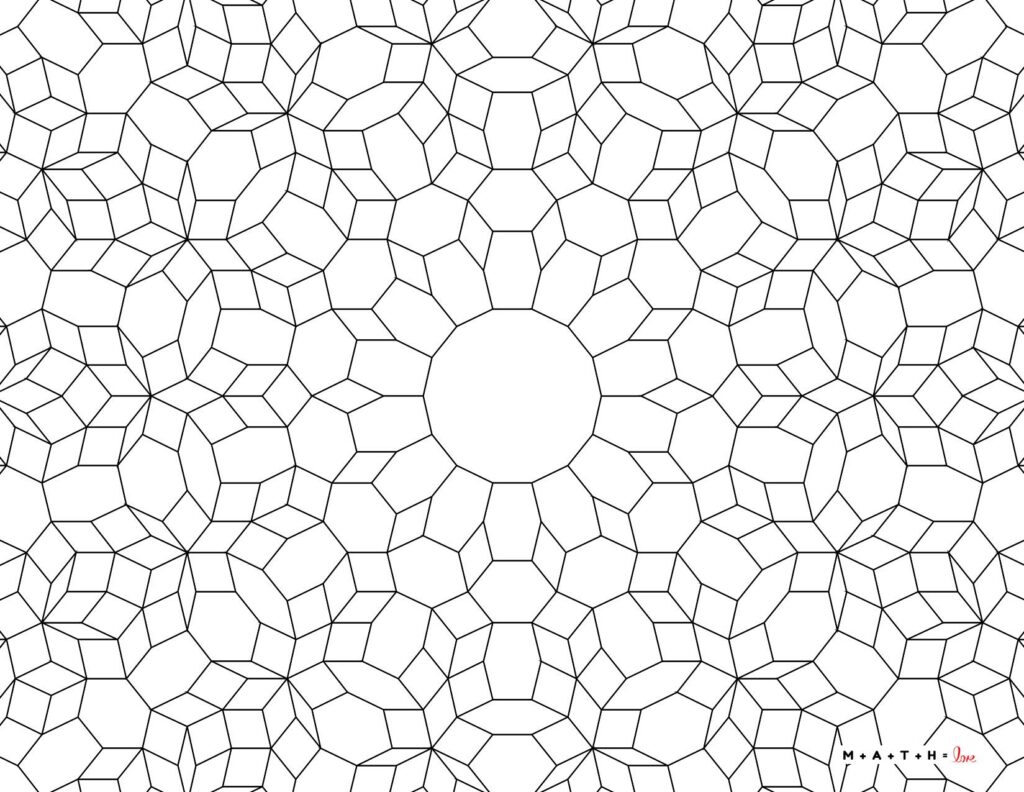 geometric pattern coloring page with mathematical tiling. 