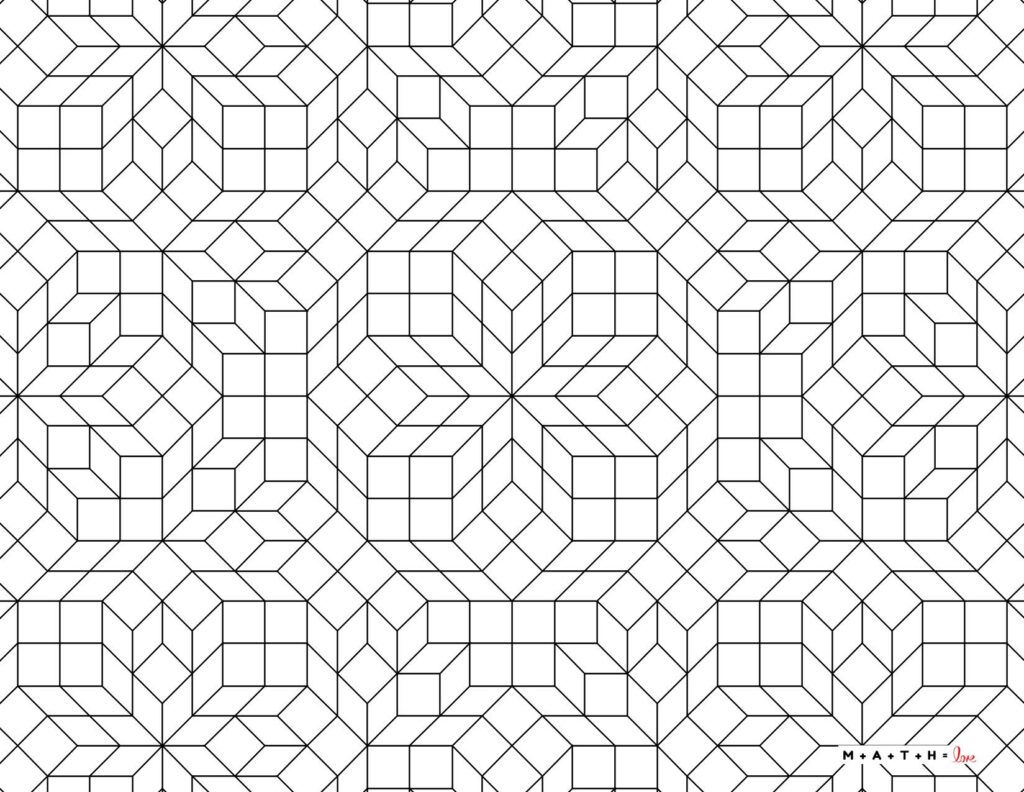 geometric pattern coloring page with mathematical tiling. 