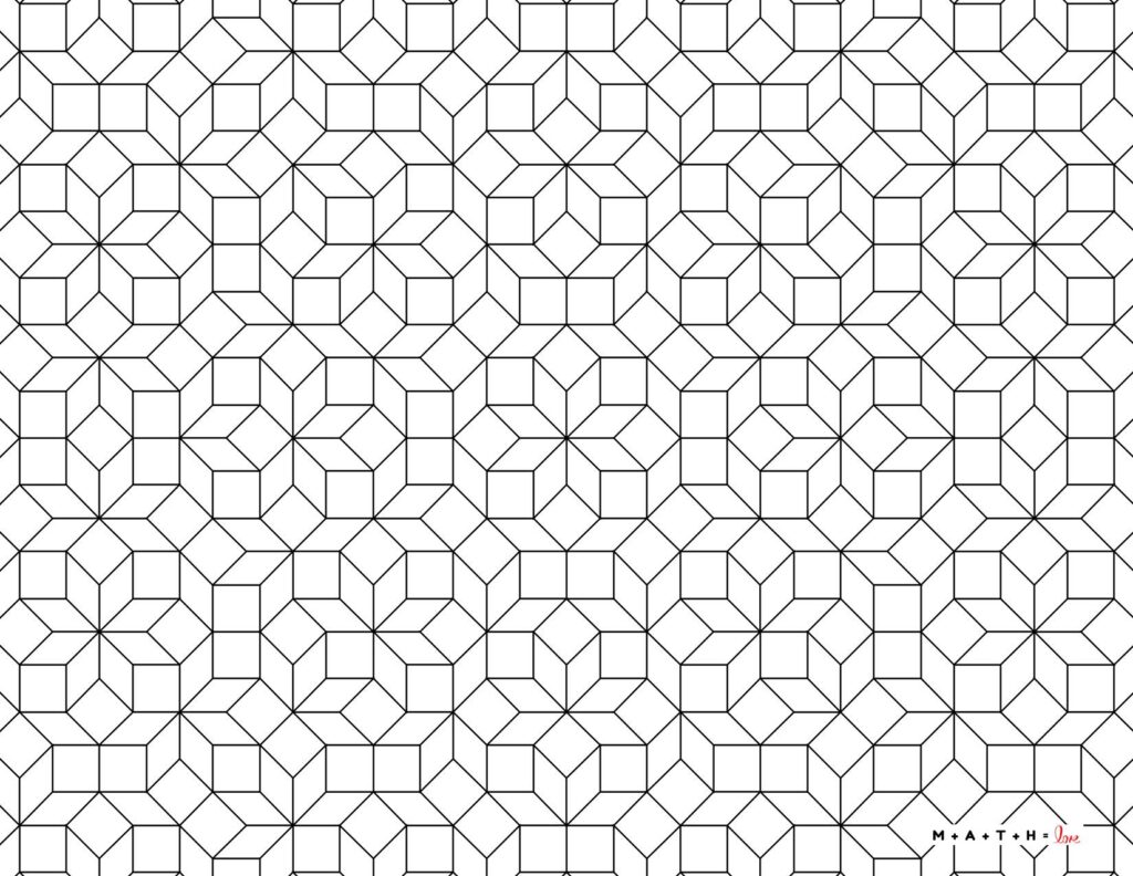 geometric pattern coloring page with mathematical tiling. 