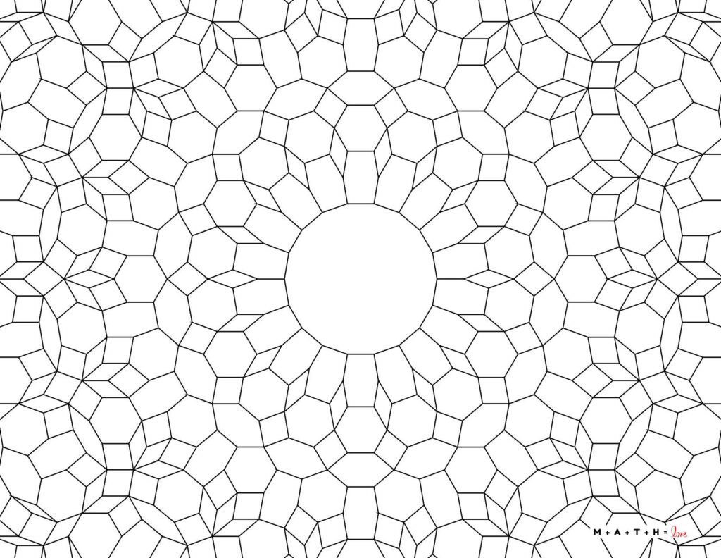 geometric pattern coloring page with mathematical tiling. 