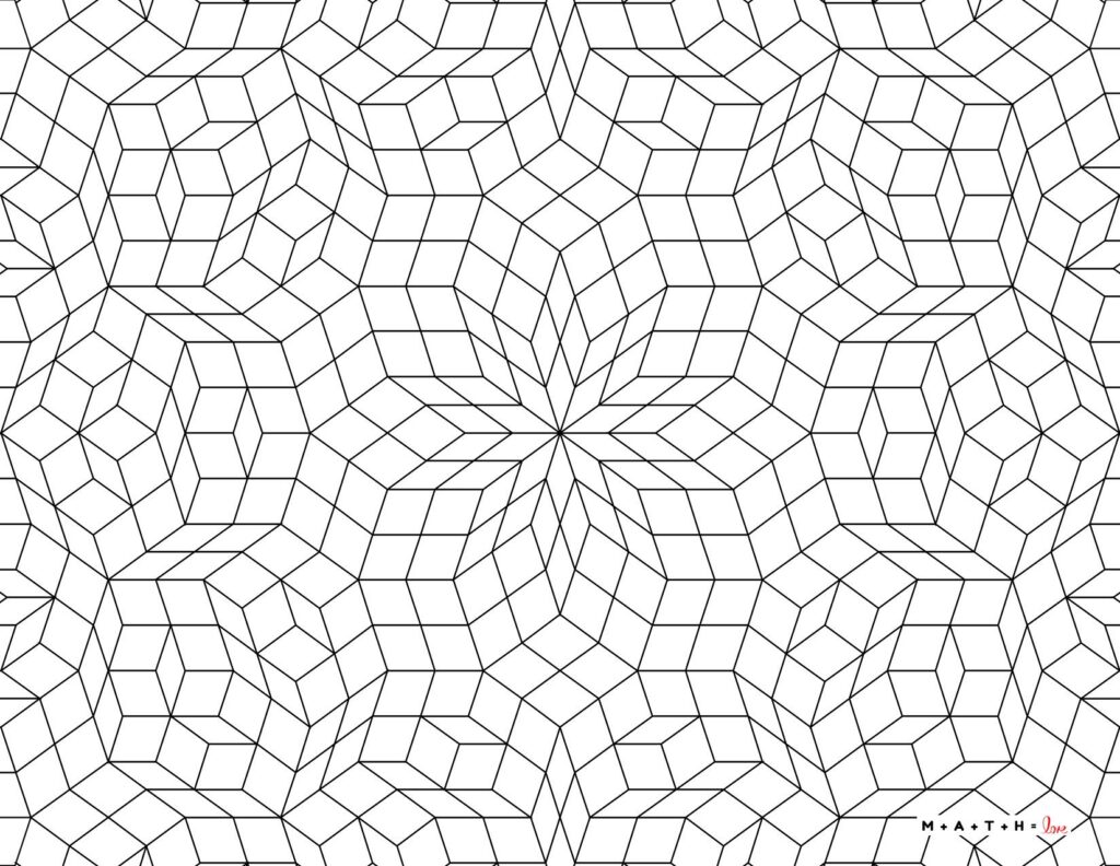 geometric pattern coloring page with mathematical tiling. 