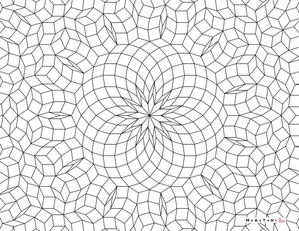 geometric pattern coloring page with mathematical tiling. 