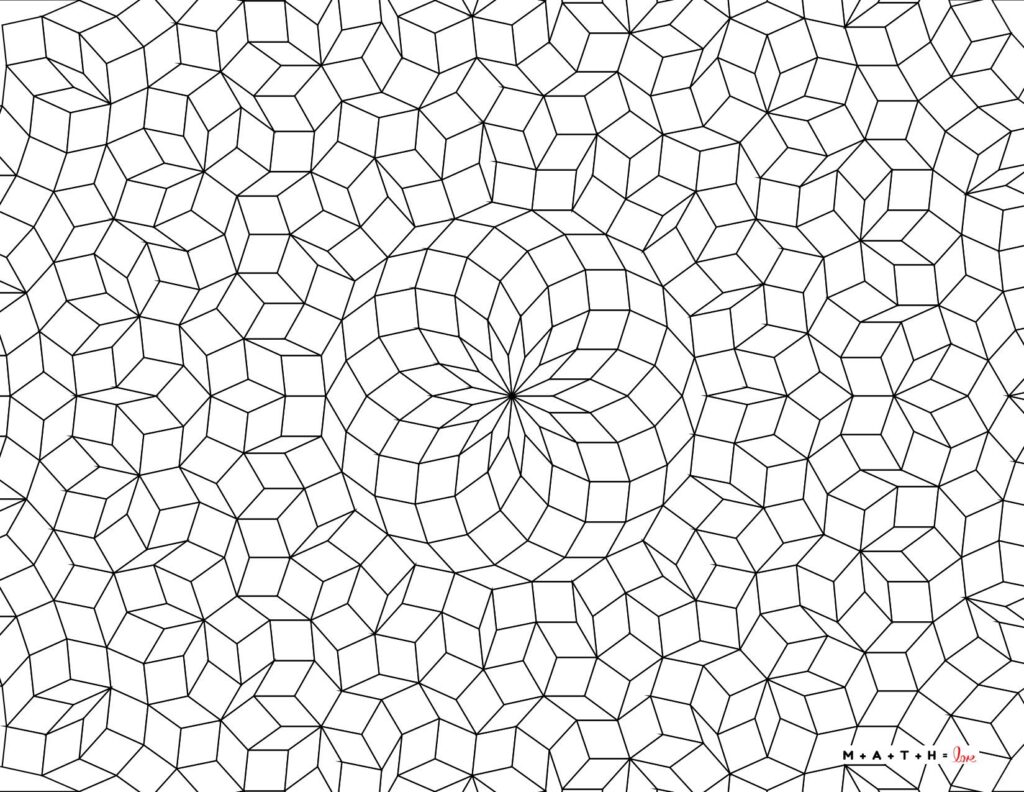 geometric pattern coloring page with mathematical tiling. 