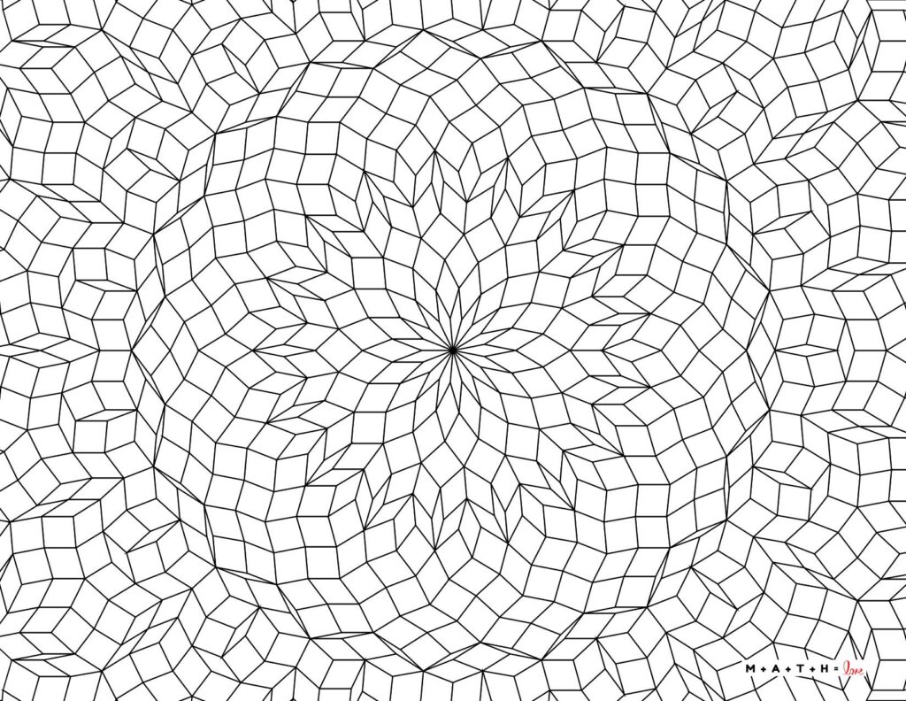 geometric pattern coloring page with mathematical tiling. 