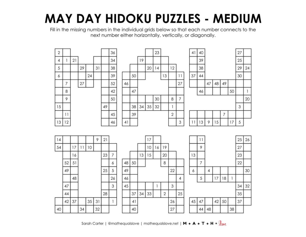 may day hidoku logic puzzle level medium.