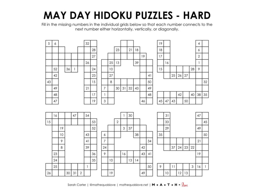 may day hidoku logic puzzle level hard.