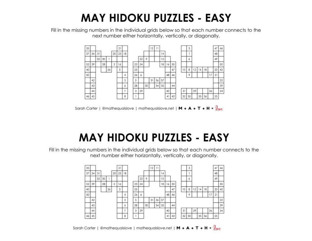 may hidoku logic puzzle printable level easy.