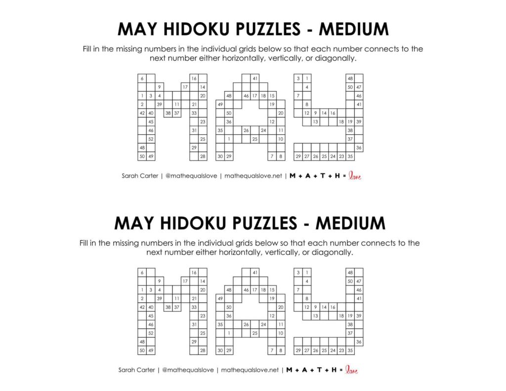 may hidoku logic puzzle level medium.