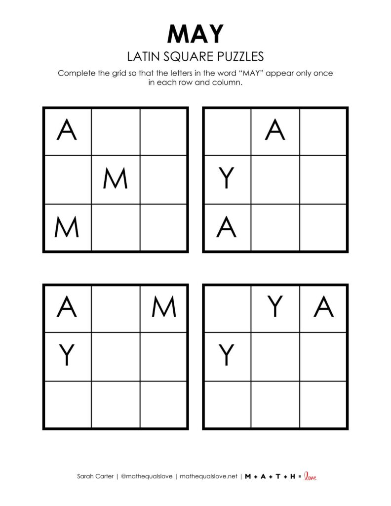 may latin square logic puzzle printable pdf.