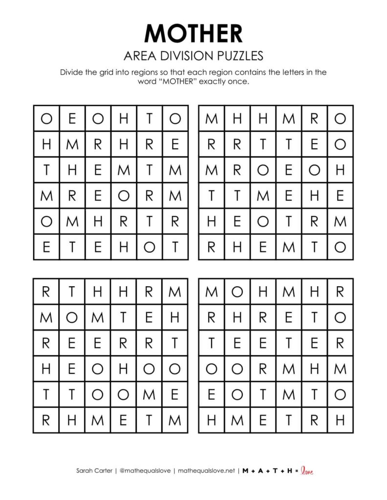 mother logic puzzle for mother's day.