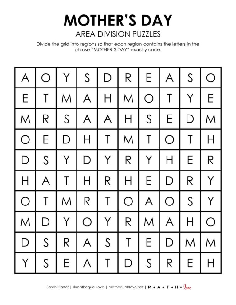 Mother's Day Area Division Logic Puzzles | Math = Love