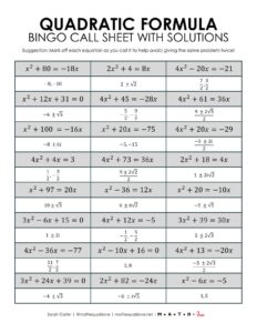 Quadratic Formula Bingo Game Activity (FREE Printable PDF)