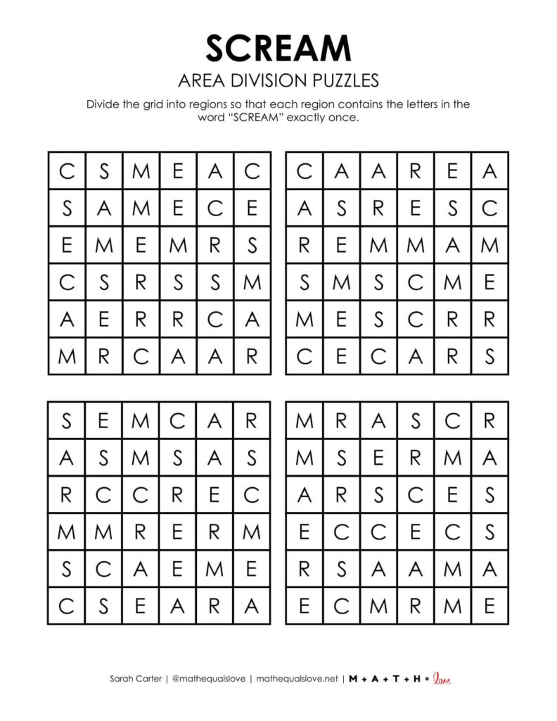 scream halloween logic puzzle printable. 