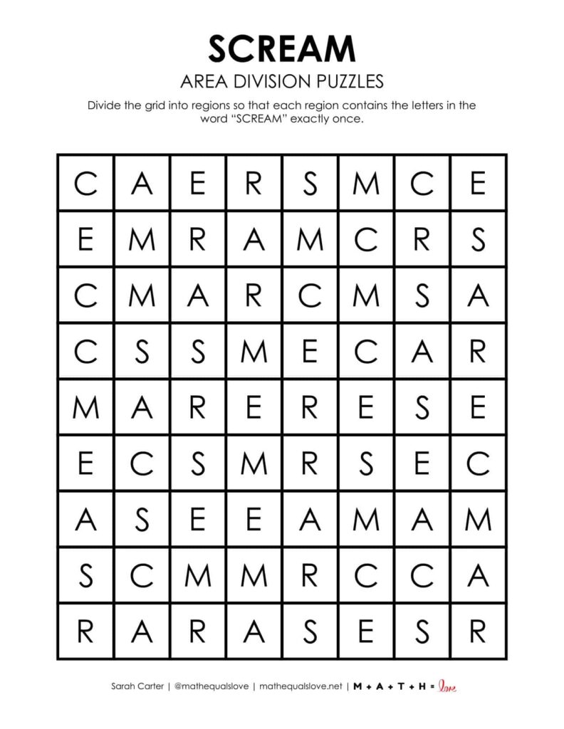 scream logic puzzle printable for halloween. 