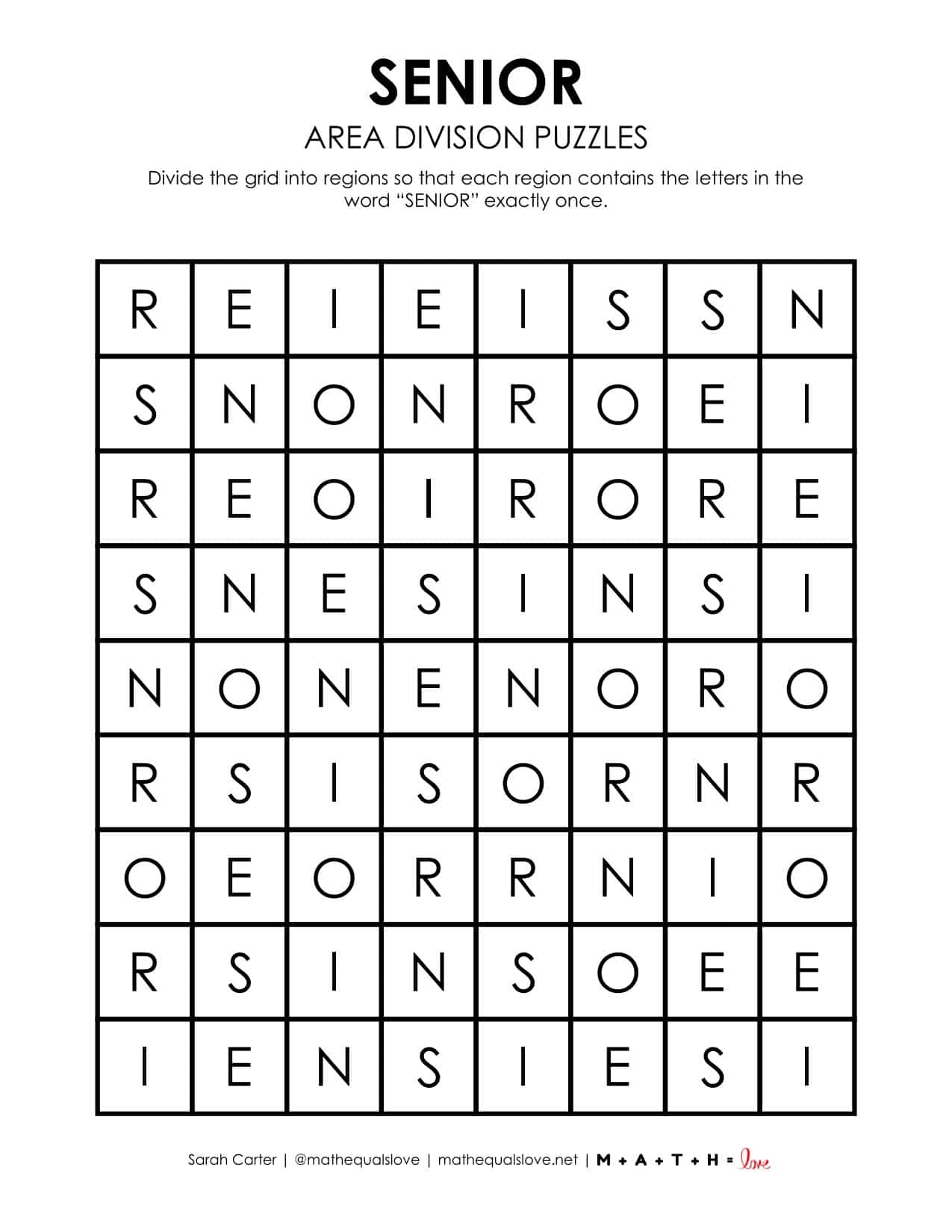 Senior Math Game Pdf Senior Area Division Logic Puzzles | Math = Love