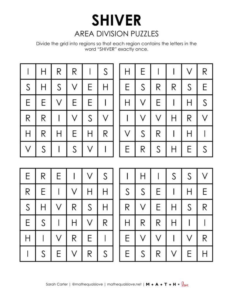 shiver winter logic puzzle printable pdf.