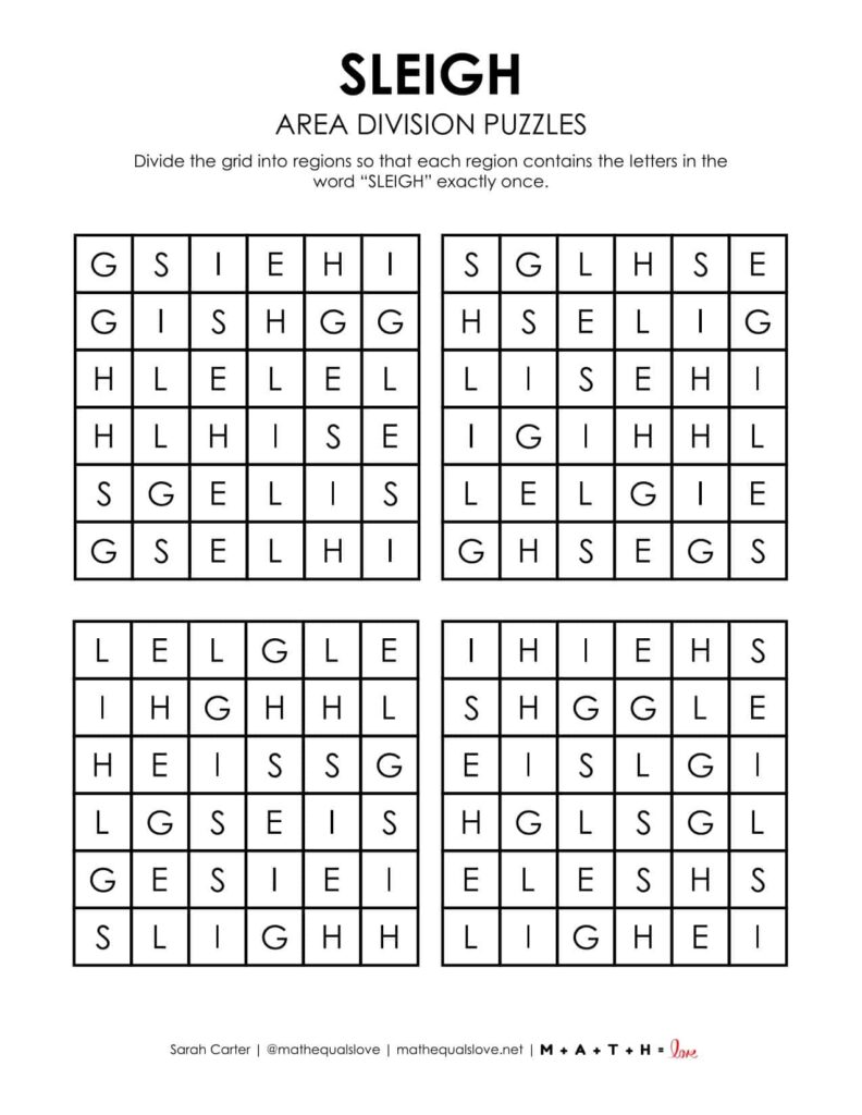 sleigh christmas logic puzzle printable. 