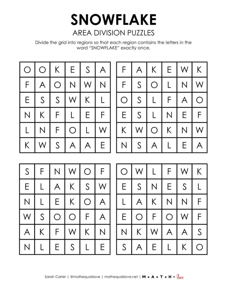 snowflake logic puzzle for winter pdf.