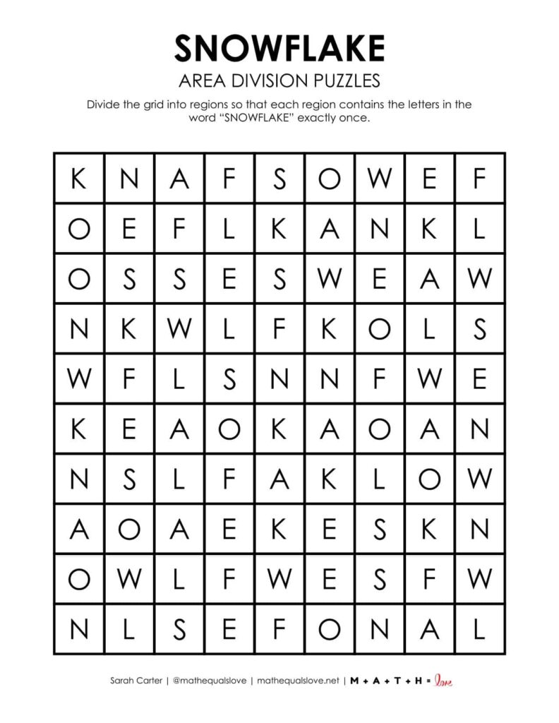 snowflake logic puzzle for winter printable pdf.