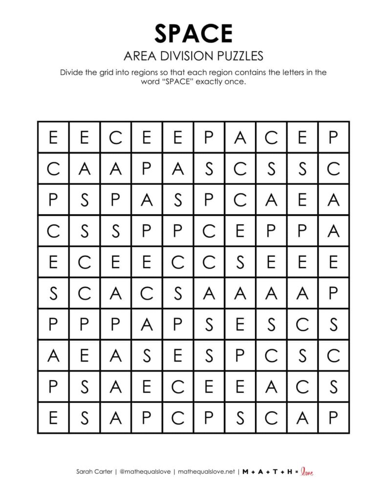 space area logic puzzle printable pdf. 