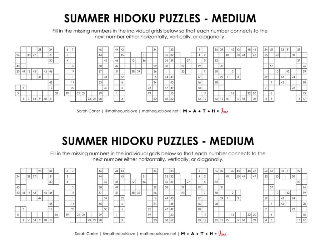 summer hidoku logic puzzle level medium.