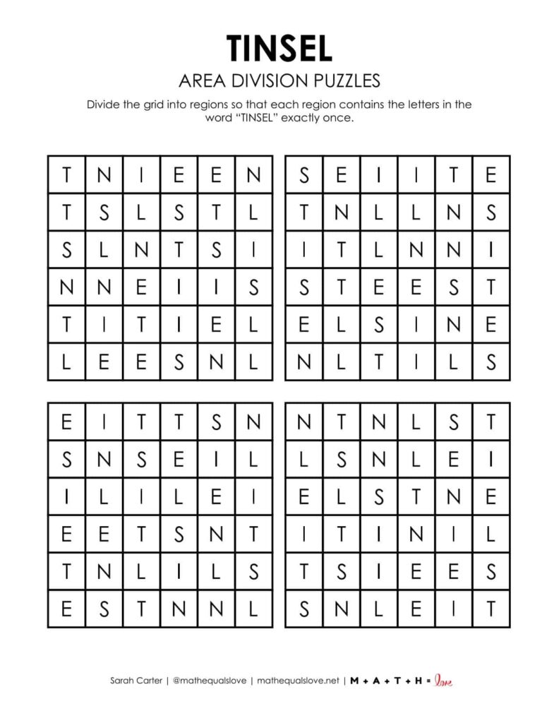 tinsel christmas logic puzzle printable free. 