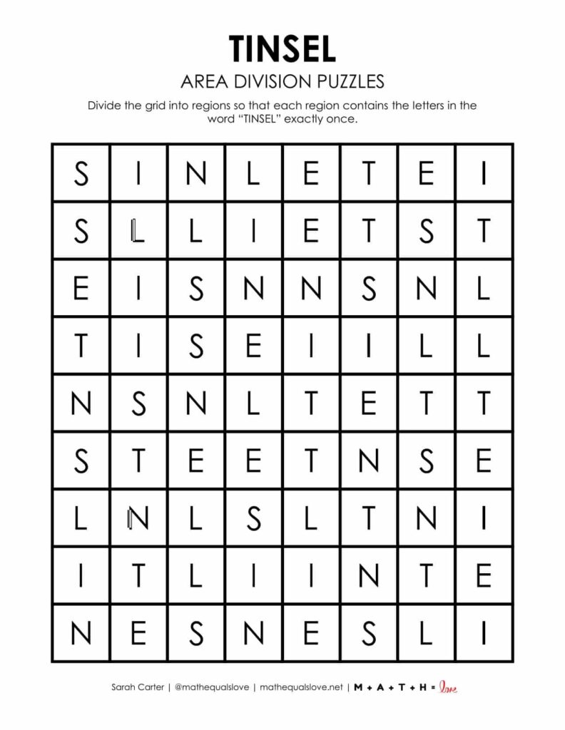 tinsel logic puzzle printable for christmas. 