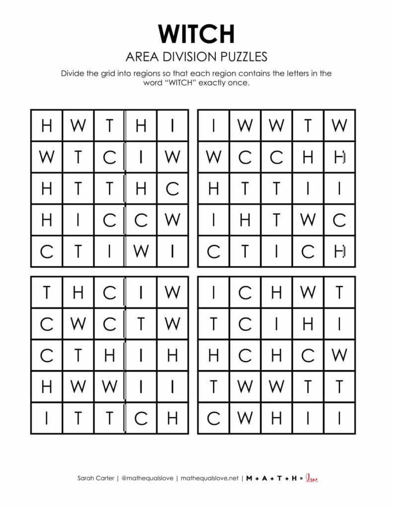 witch halloween logic puzzle printable pdf. 