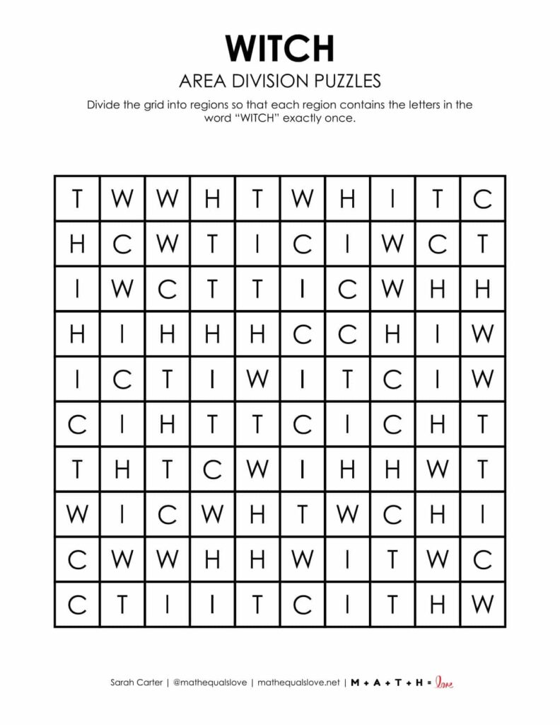 witch logic puzzle printable pdf for halloween. 