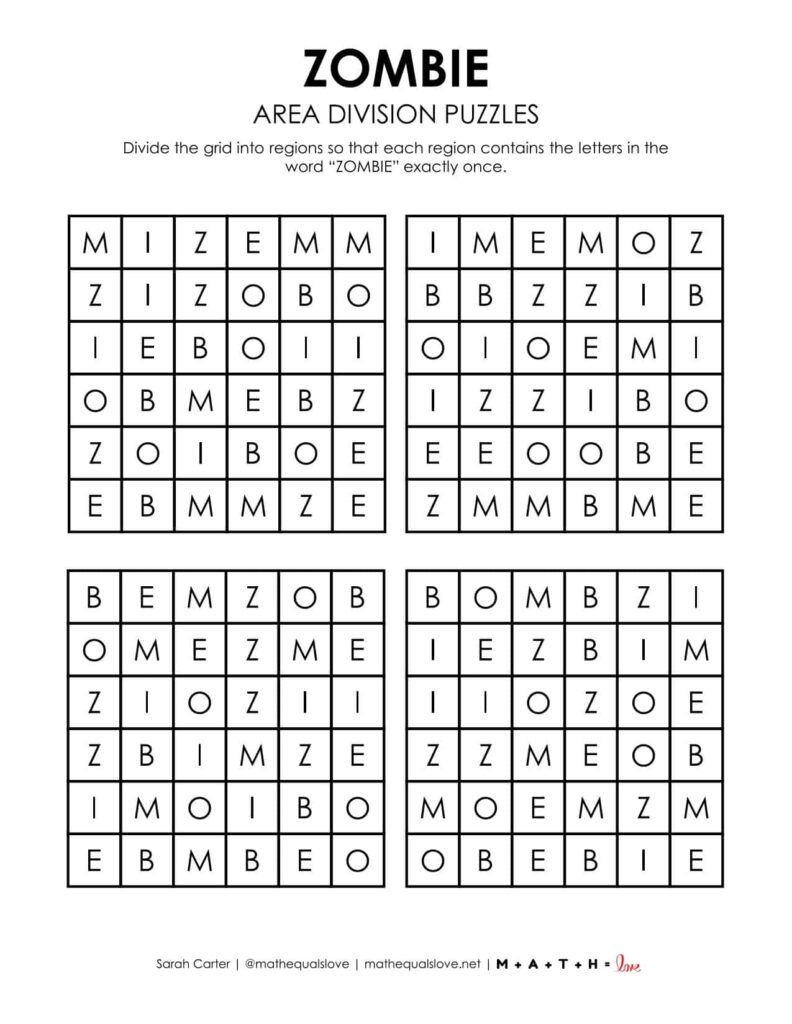 zombie halloween logic puzzle printable. 