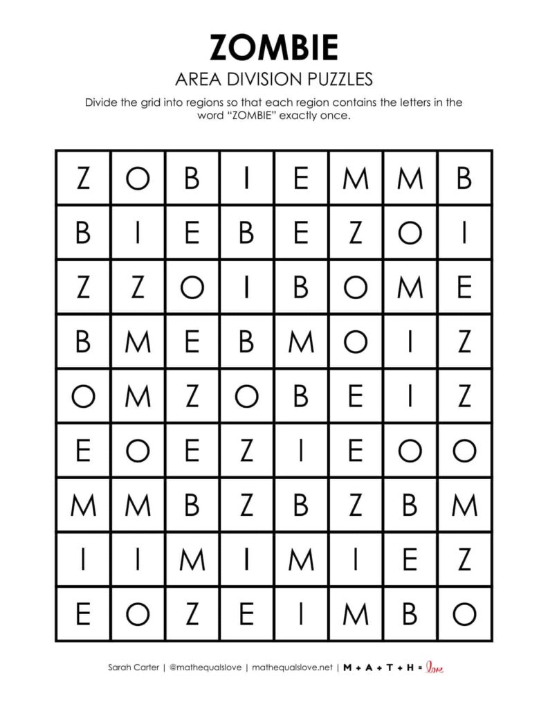 zombie halloween logic puzzle printable pdf. 