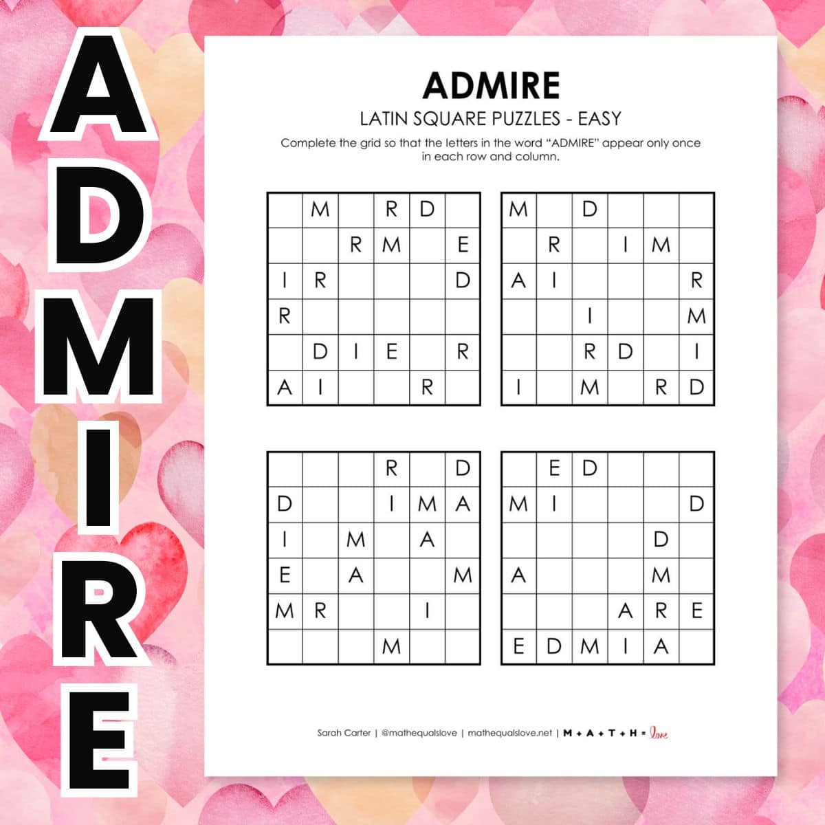 admire latin square puzzle for valentine's day.