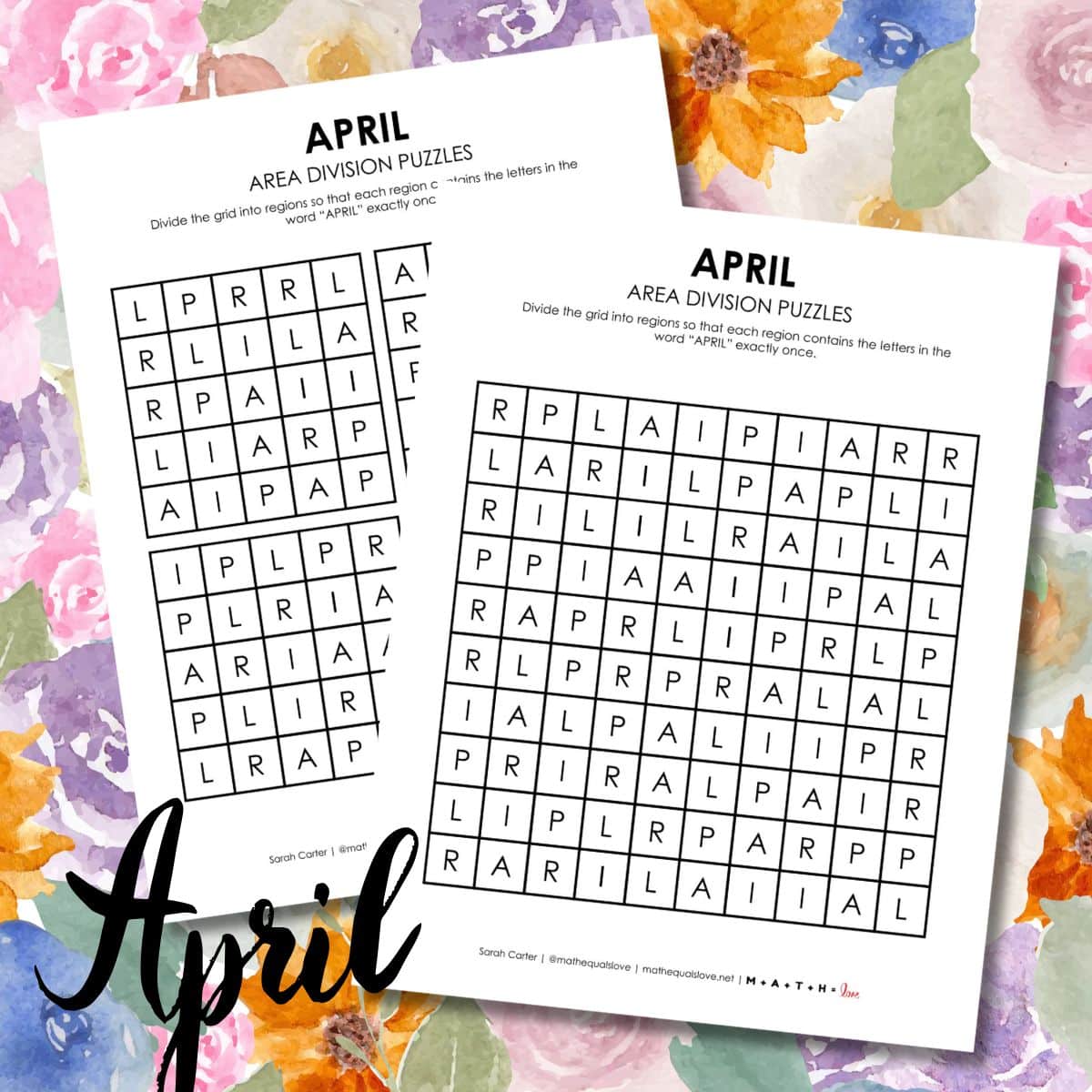 april area division logic puzzle for month of april.