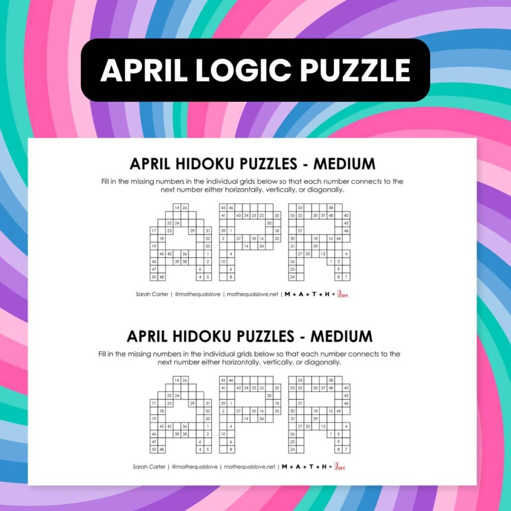 april hidoku logic puzzles printable free.