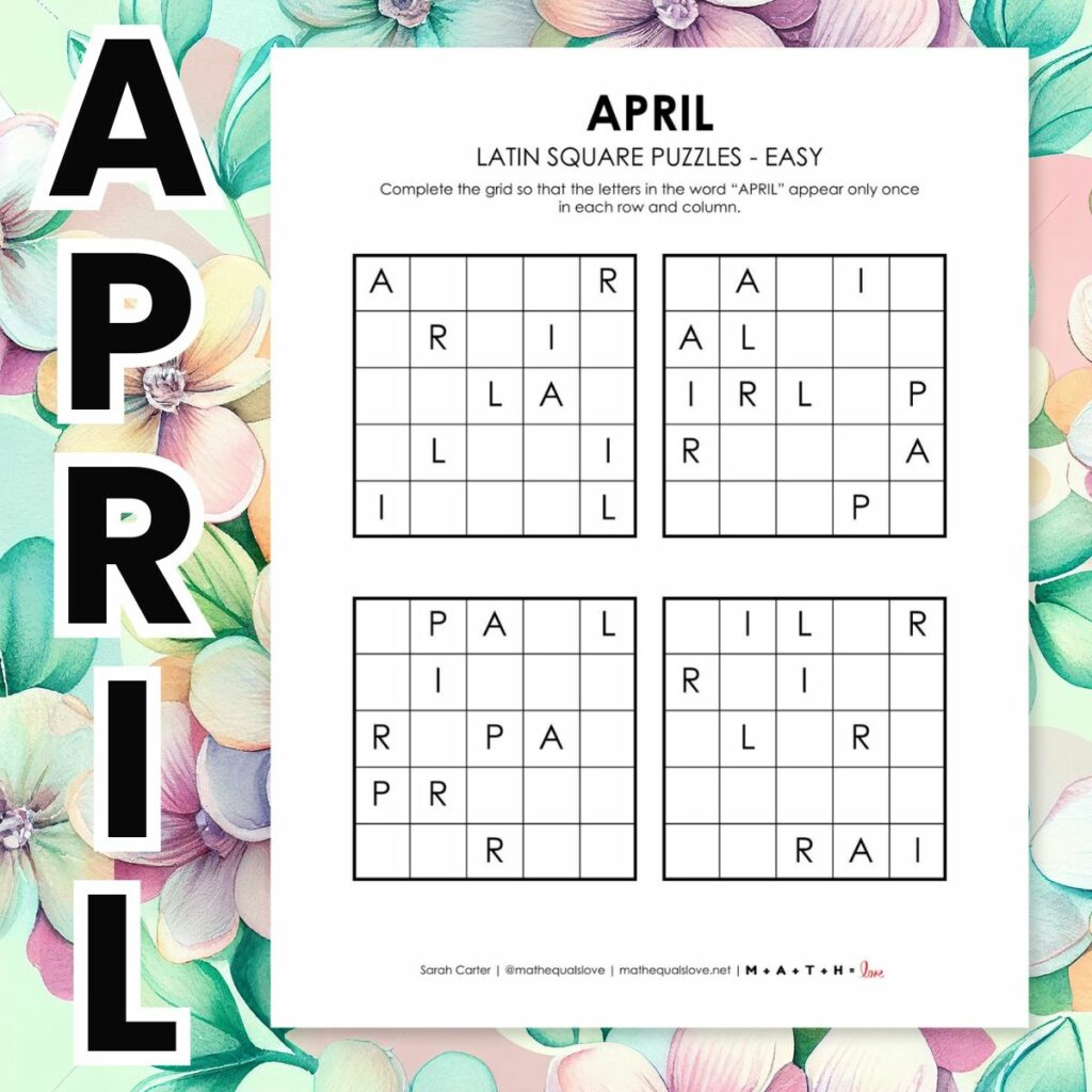 april latin square logic puzzle.