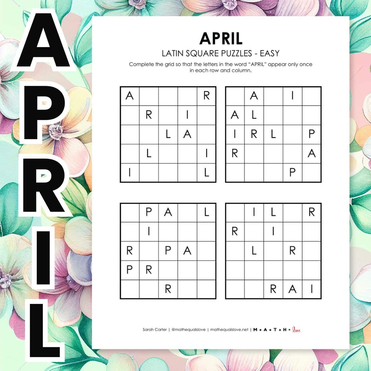 april latin square logic puzzle.