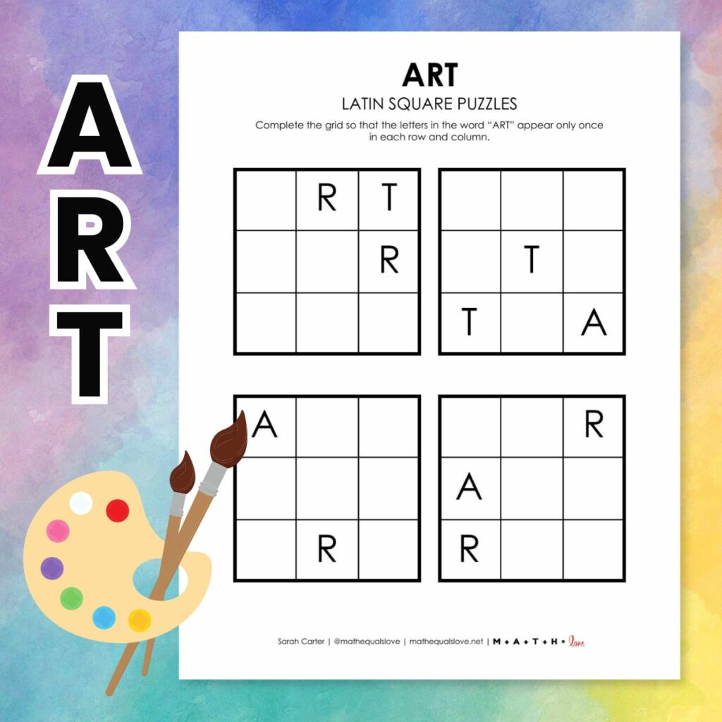 art latin square puzzles for first day of school.
