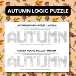 autumn hidoku logic puzzle free printable pdf.