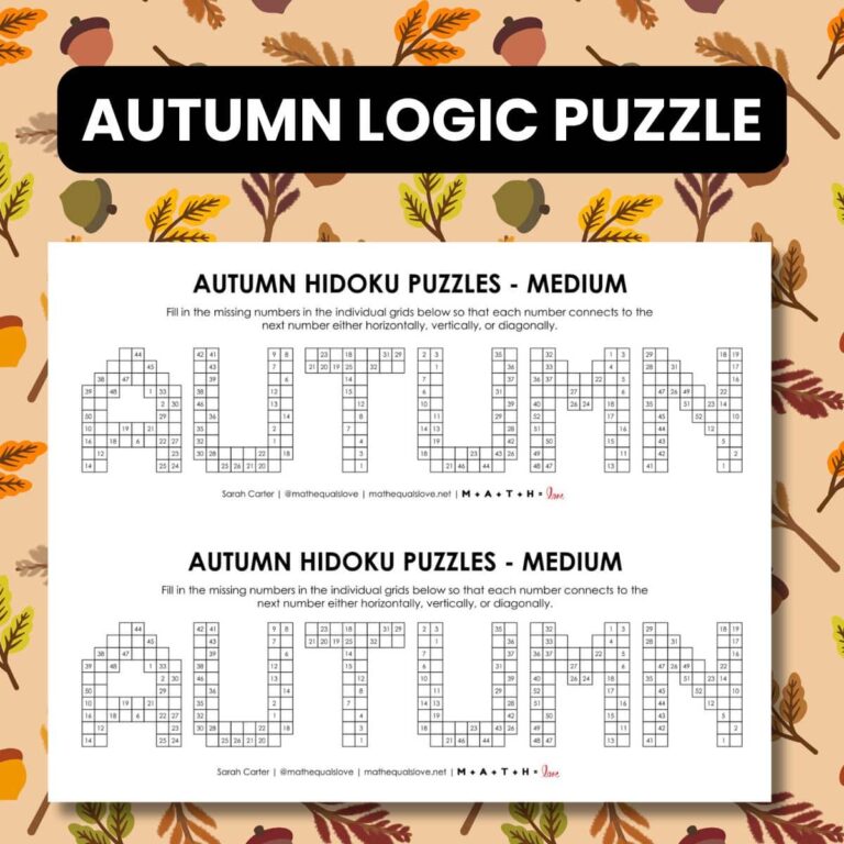 autumn hidoku logic puzzle free printable pdf.