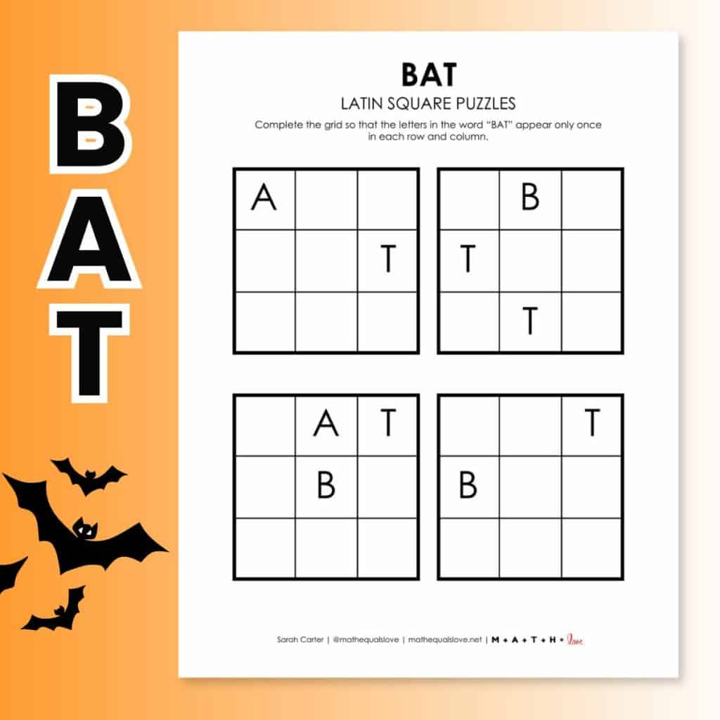 bat halloween latin square logic puzzles. 