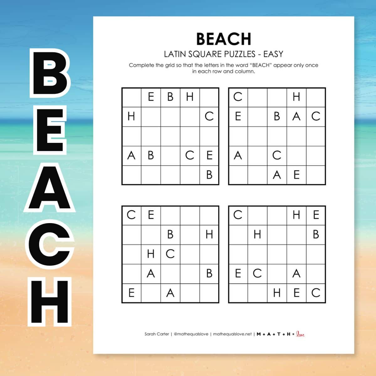 beach latin square logic puzzle for summer.