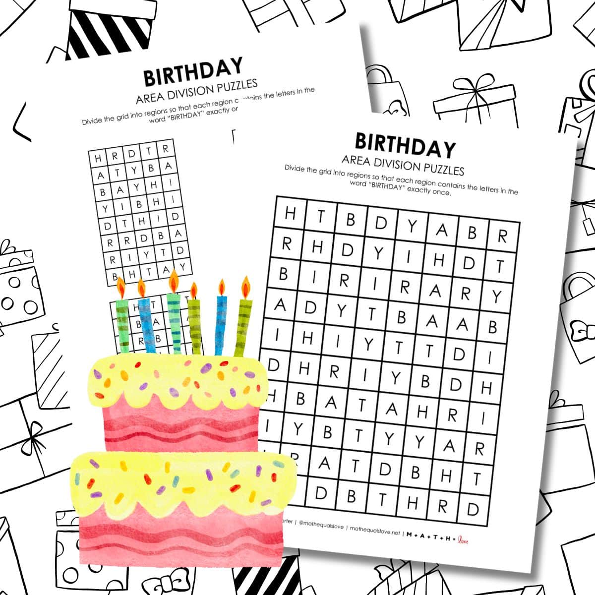 birthday logic puzzle printable pdf area division.