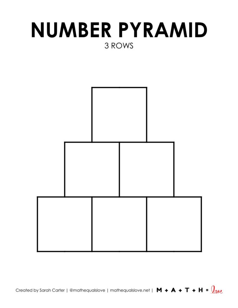 blank math number pyramid template with 3 rows. 