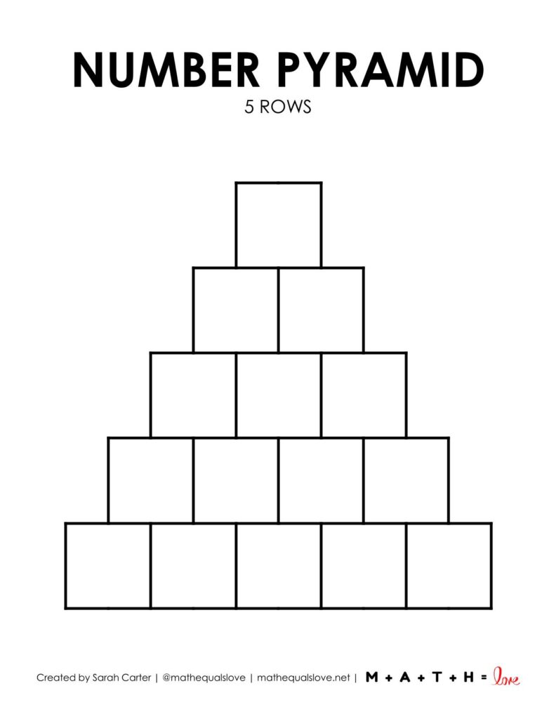 blank math number pyramid template with 5 rows
