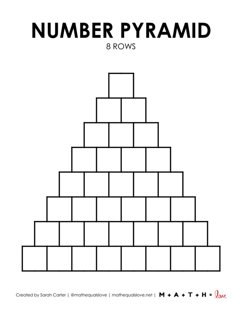 blank math number pyramid template with 8 rows