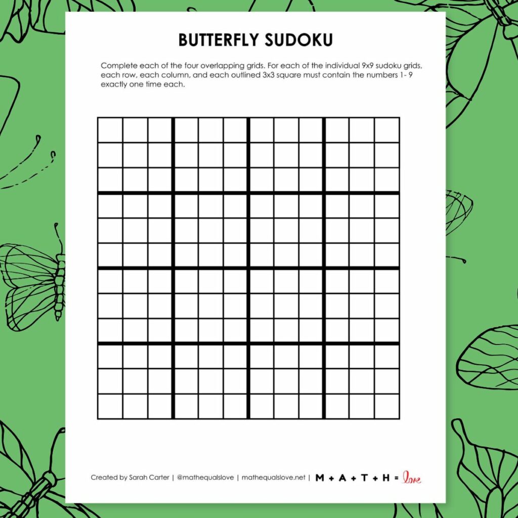 blank butterfly sudoku grid printable pdf.